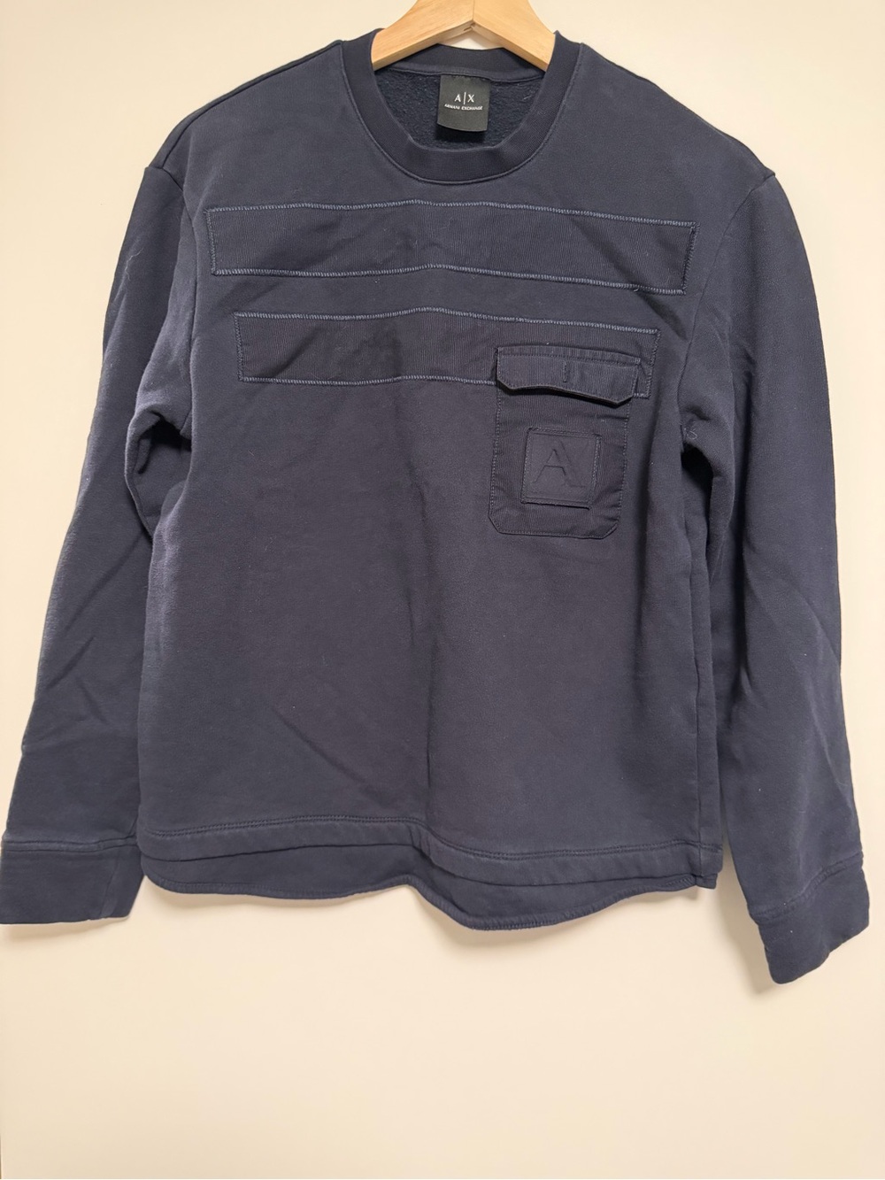 Armani Exchange Men's Dark Navy Crewneck Sweater with Pocket